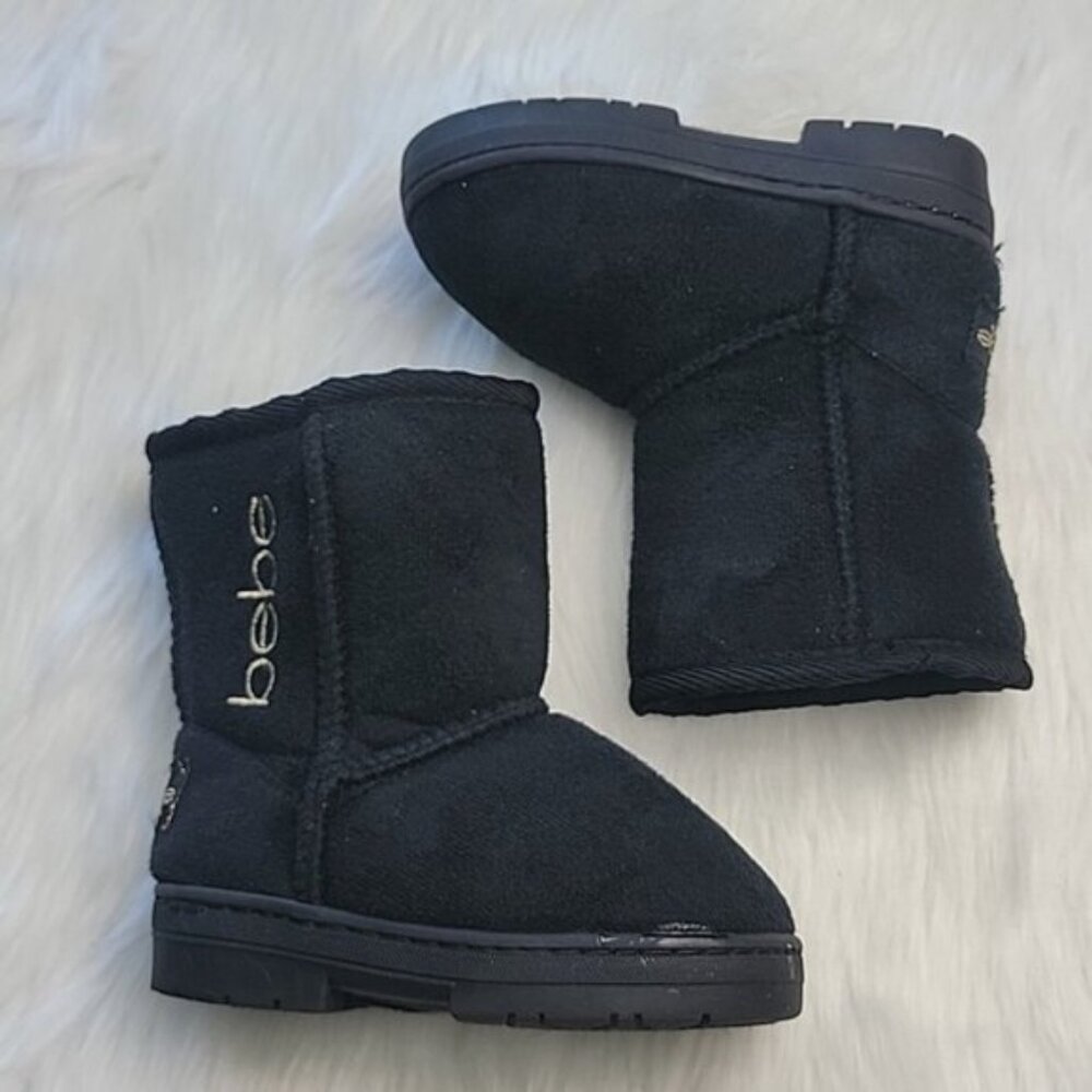 BEBE Girl's Black Faux Suede Faux Shearling Winter Pull On Y2K Designer Boots 7
